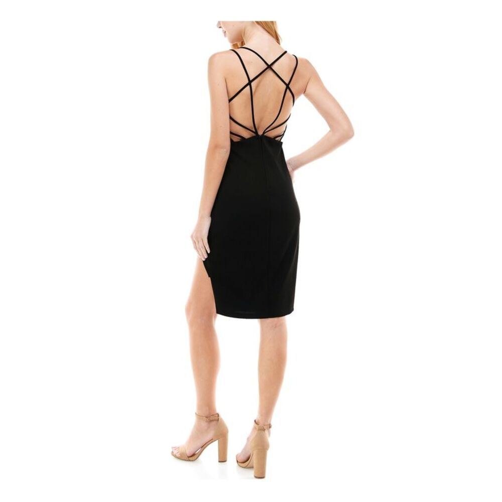 CITY STUDIO Womens Body Con Dress Black Spaghetti Strap Strappy-back Juniors 1 - Picture 2 of 3